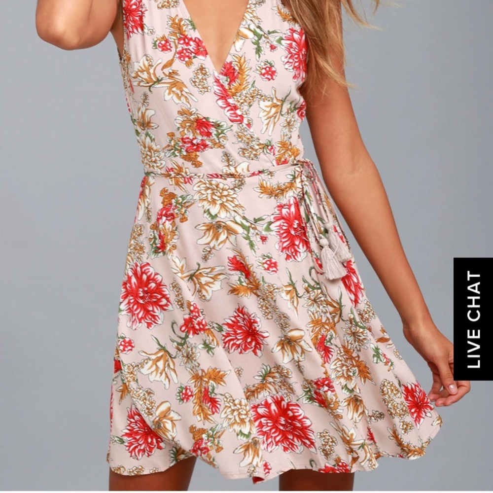 LULUS Best in Bloom Blush Floral Wrap Dress